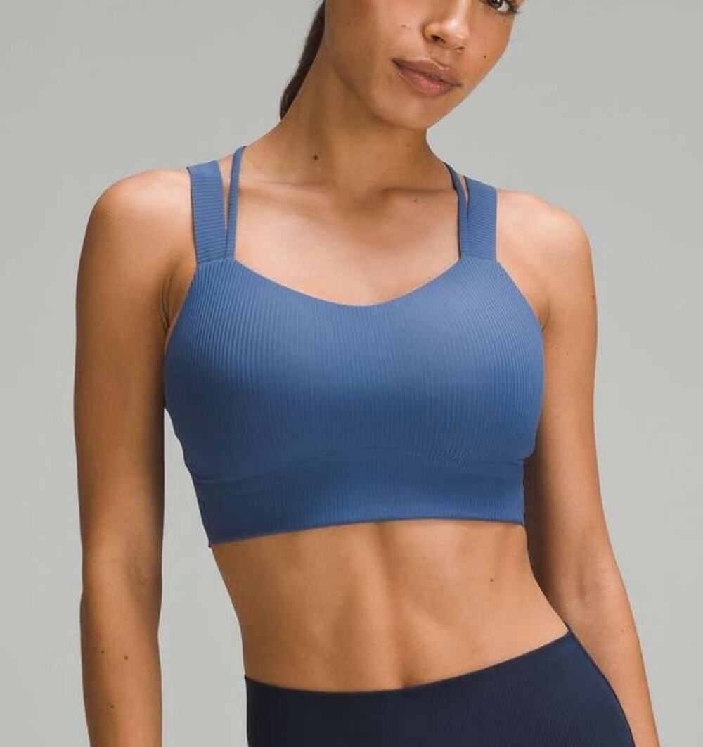 Lululemon Like a Cloud Ribbed Longline Sports Bra D/DD Size 6 Blue Yoga Gym